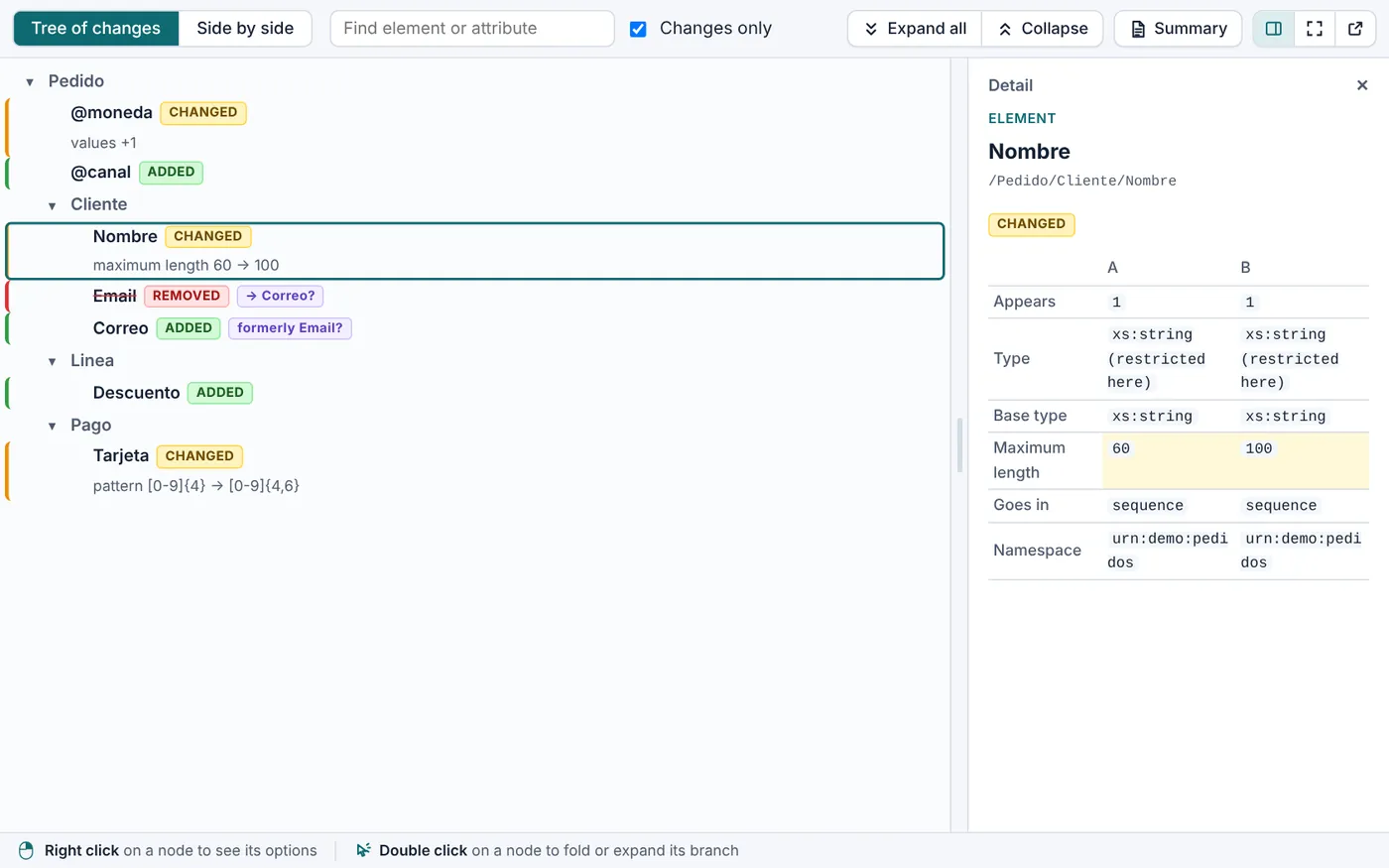 Screenshot of XSD Comparer in XSD Easy