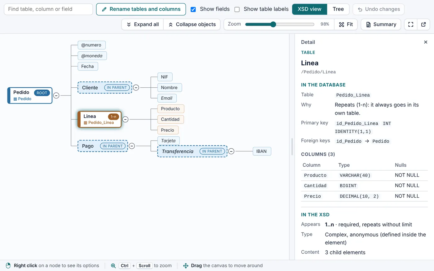 Screenshot of ER Designer in XSD Easy
