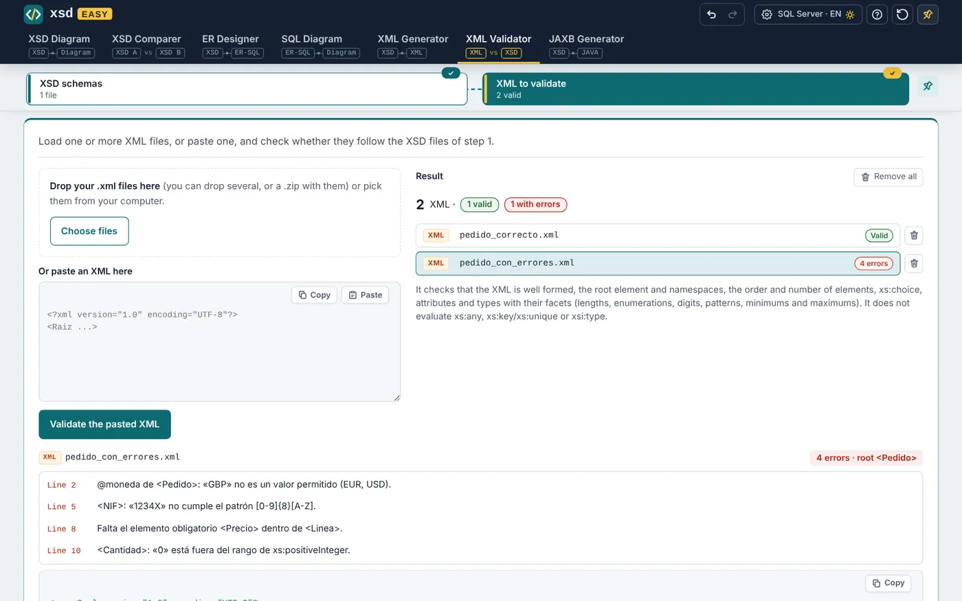 Screenshot of XML Validator in XSD Easy