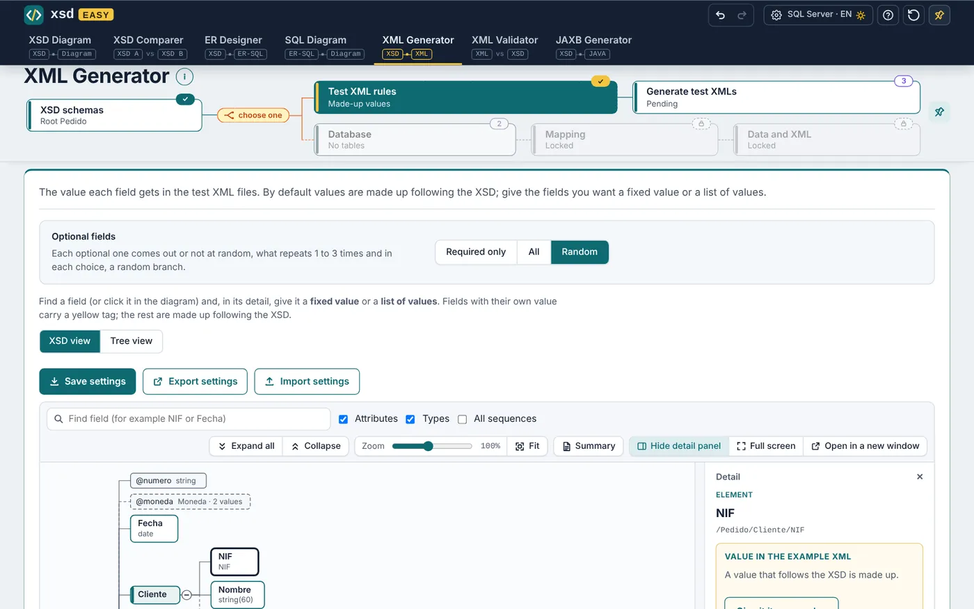 Screenshot of XML Generator in XSD Easy